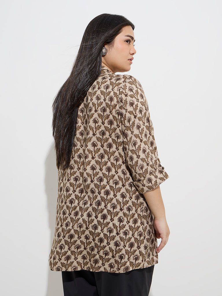 Westside Diza Women's Brown Floral Design Tunic for Work Wear Back View