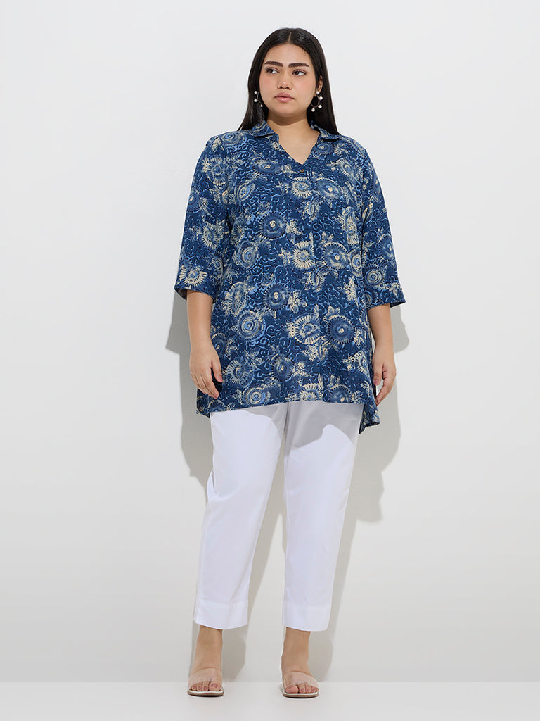 Westside Diza Women's Indigo Fruit Printed Tunic for Work Wear Full Model View