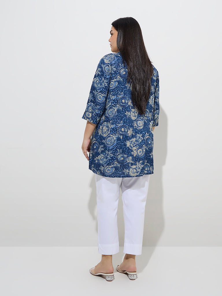Westside Diza Women's Indigo Fruit Printed Tunic for Work Wear Back View