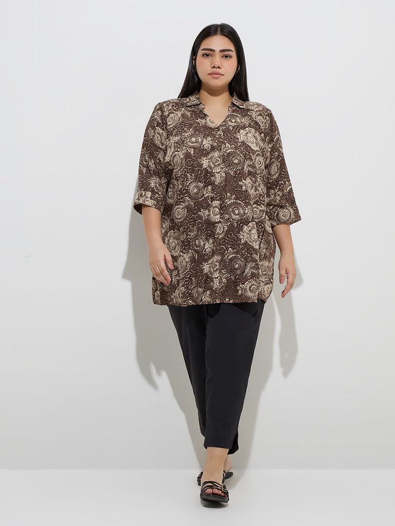 Diza Dark Brown Fruit Printed Tunic