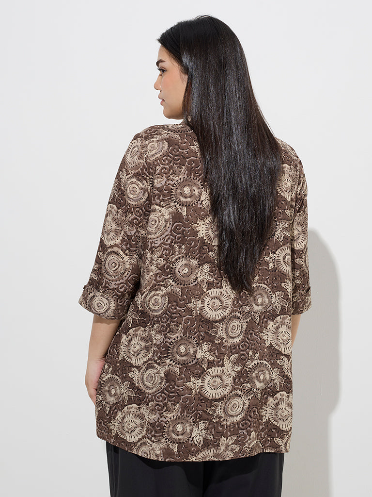 Westside Diza Women's Dark Brown Fruit Printed Tunic for Work Wear Back View