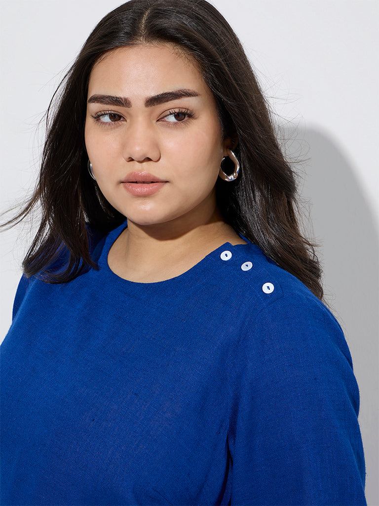 westisde Diza Women's Blue Embroidered High-Low Tunic for Work Wear Zoom View
