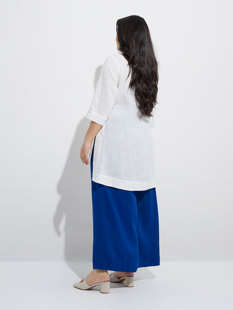 westisde Diza Women's White Embroidered Tunic for Work Wear Back View