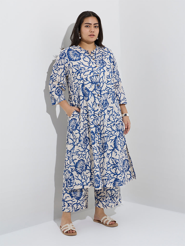 Diza Blue Marine-Inspired A-Line Kurta