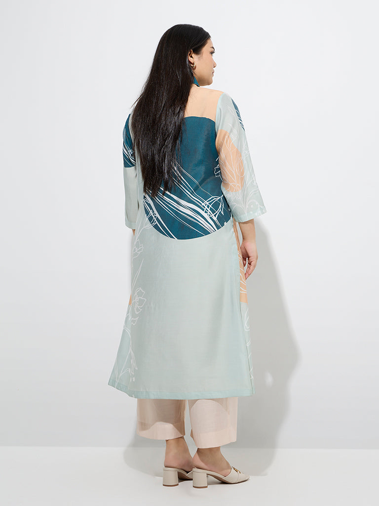Westside Diza Women's Multicolour Floral Design A-Line Kurta for Work Wear Back View