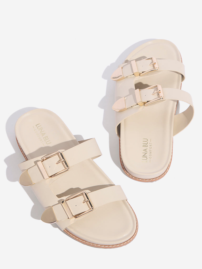 Westside LUNA BLU Women's Ivory Dual-Strap Comfort Sandals Zoomed View