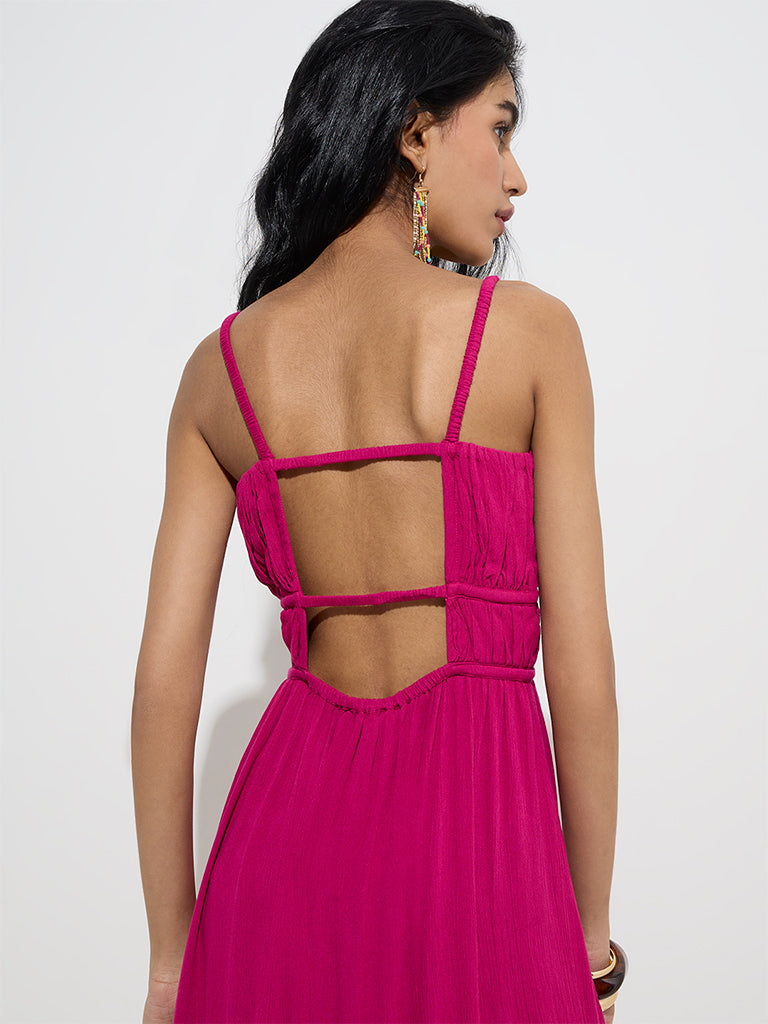 Nuon Fuchsia Crinkle-Textured Tiered Dress