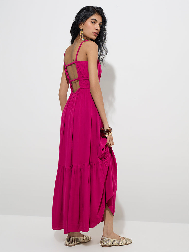 Nuon Fuchsia Crinkle-Textured Tiered Dress