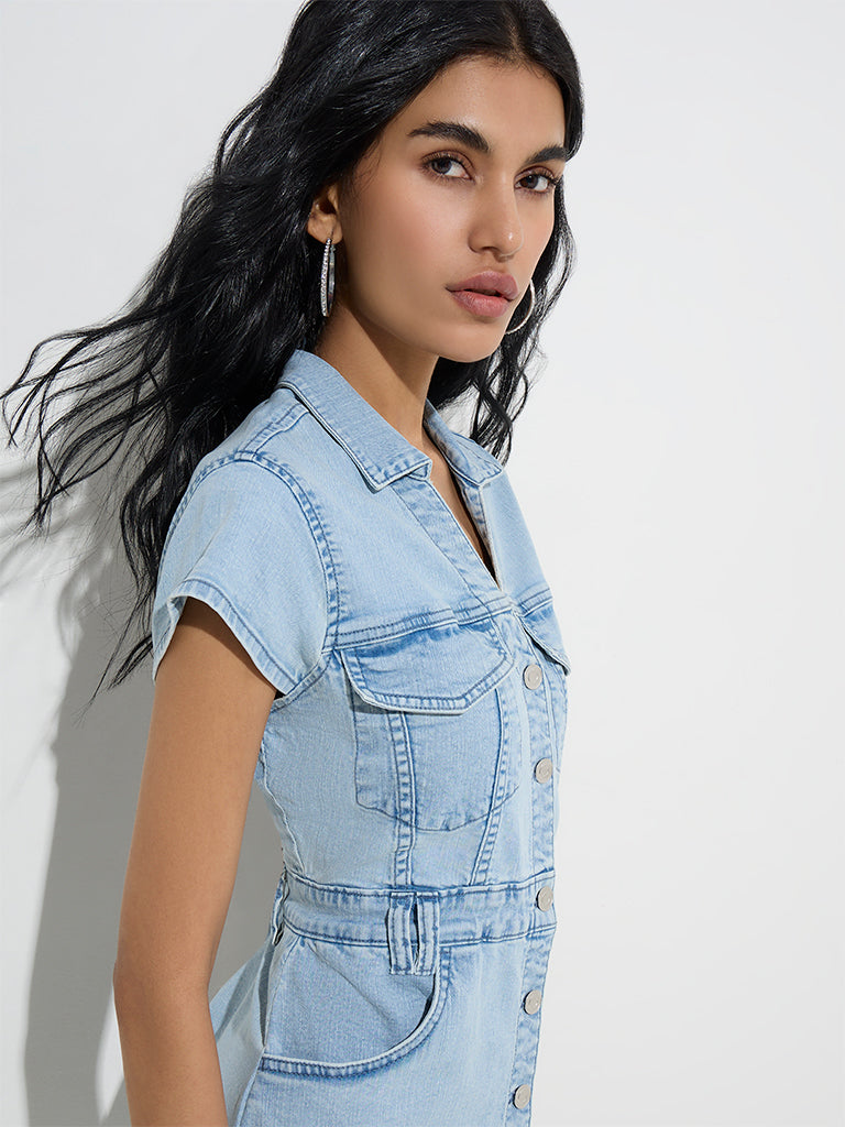 westisde Nuon Women's Blue Bodycon Denim Dress for Casual Wear Zoom View