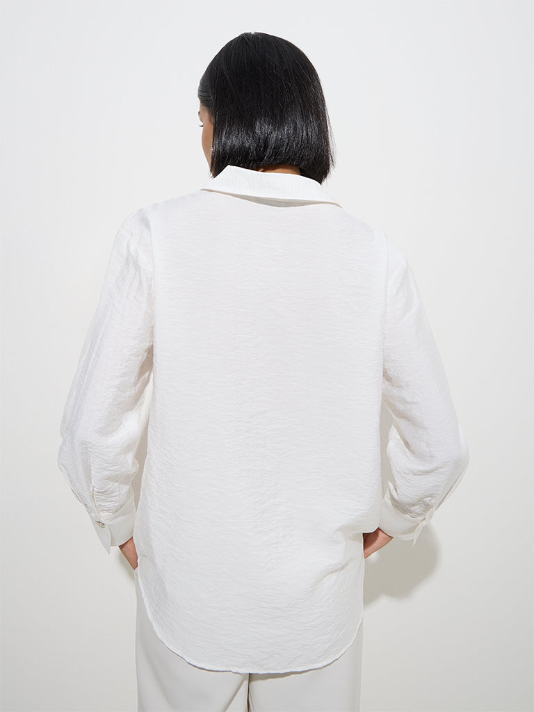 Westside Wardrobe Women's White Abstract Design Shirt for Work Wear Back View