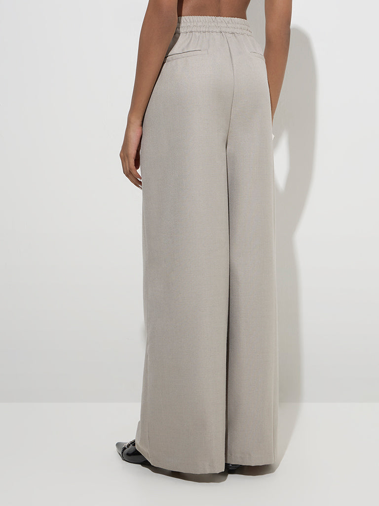 Westside Wardrobe Women's Grey High-Rise Pants for Work Wear Back View