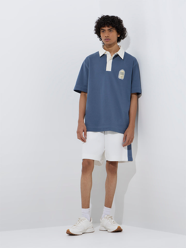 westisde Studiofit Men's Off-White Relaxed-Fit Cotton-Blend Shorts for Sports Wear Full Model View