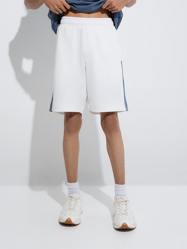 westisde Studiofit Men's Off-White Relaxed-Fit Cotton-Blend Shorts for Sports Wear Front View
