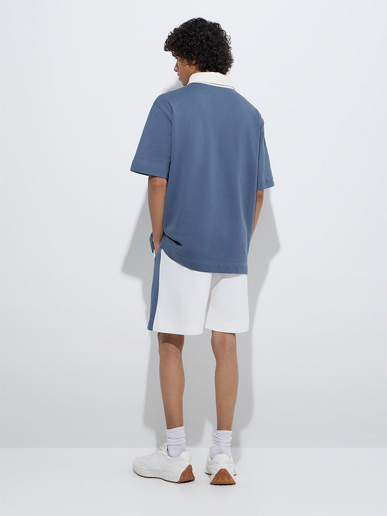 westisde Studiofit Men's Off-White Relaxed-Fit Cotton-Blend Shorts for Sports Wear Back View