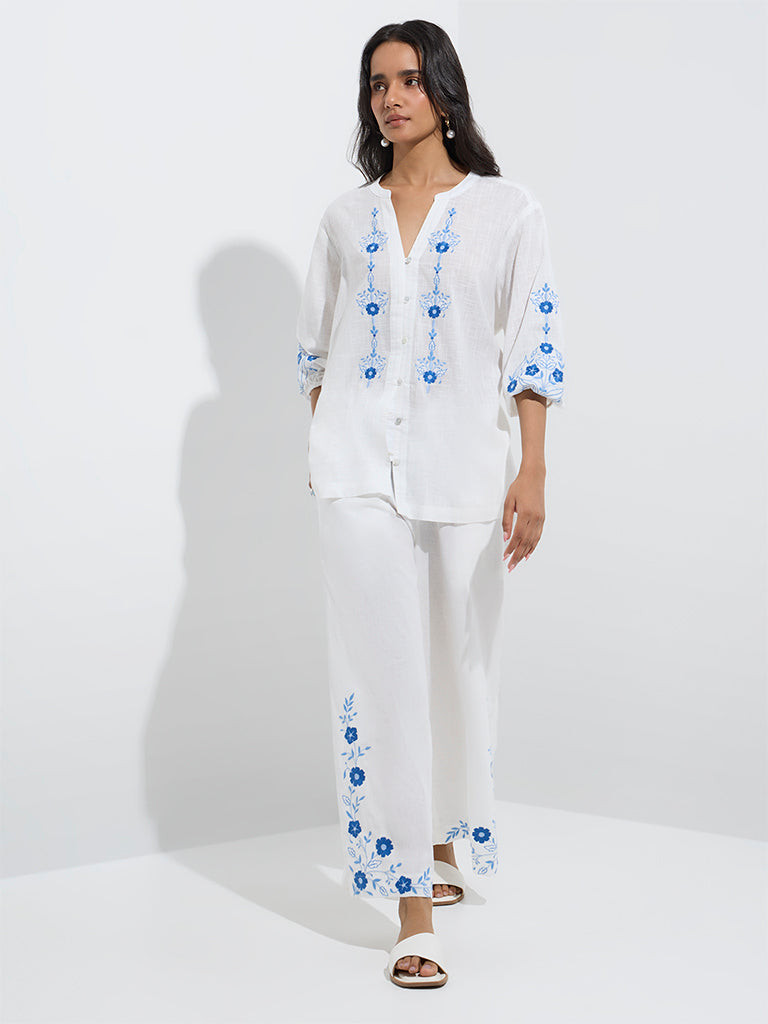 White Pure Cotton Floral Printed Tunic
