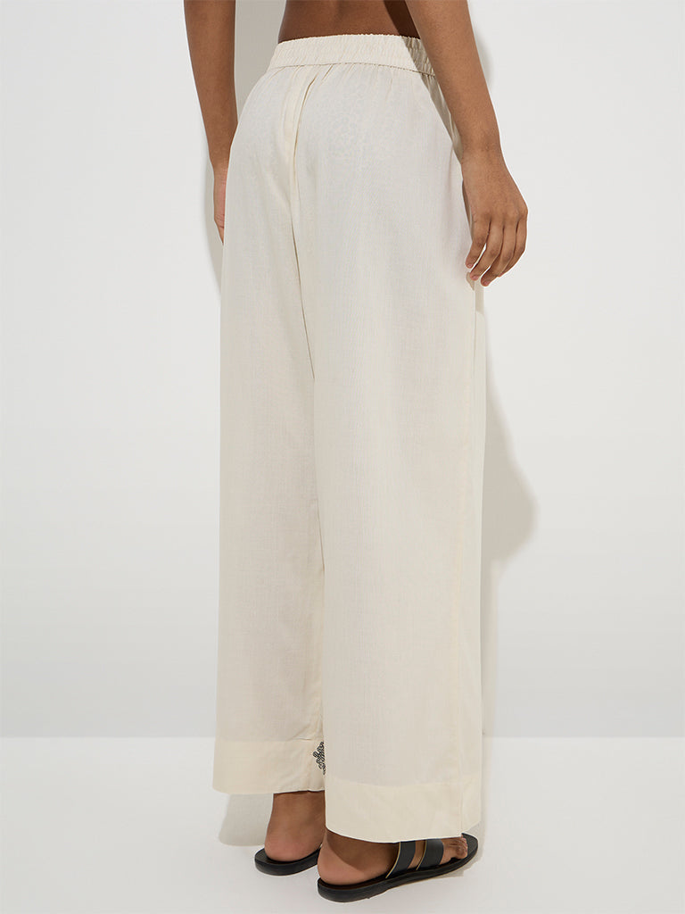 westisde Utsa Women's Off-White Botanical Design Palazzos for Everyday Back View