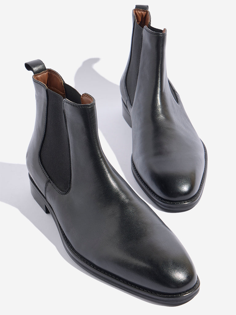Westside SOLEPLAY Men's Black Leather Chelsea Boots Zoomed View