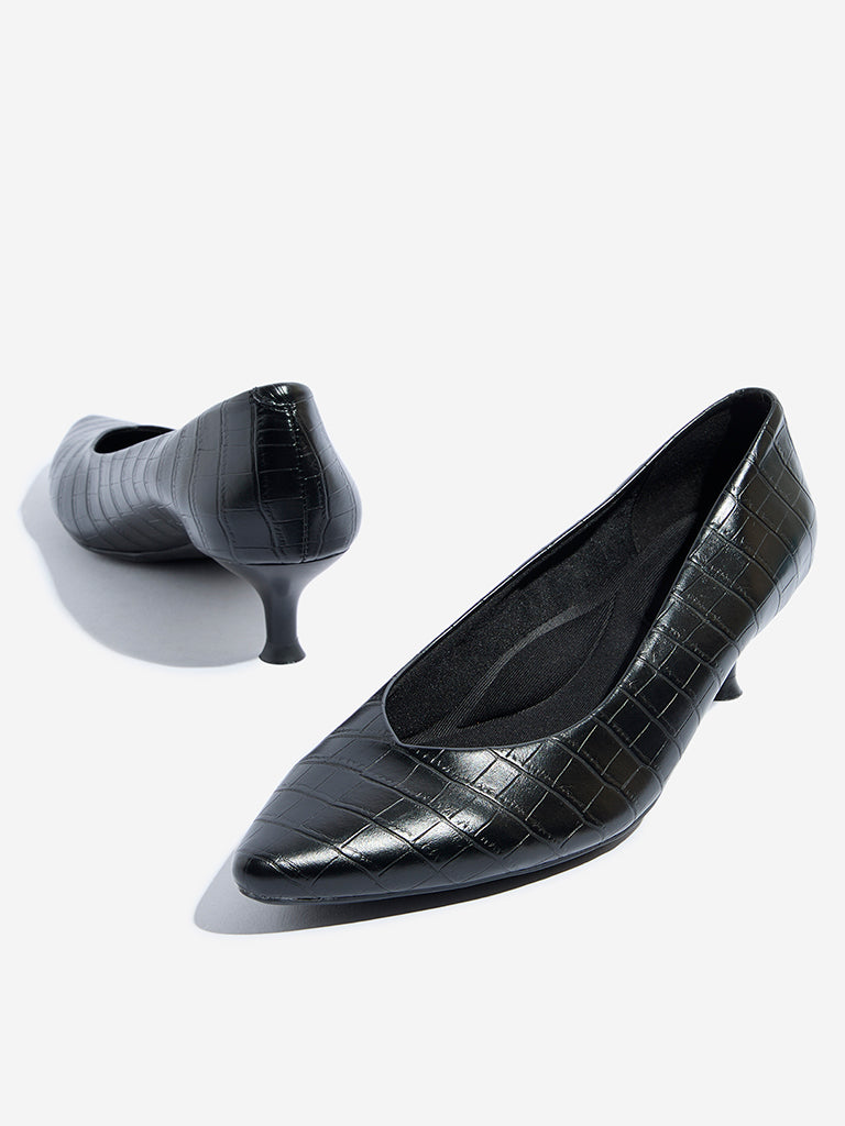 LUNA BLU Black Textured Pumps Shoes