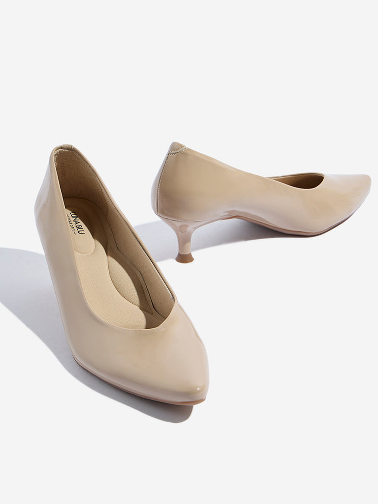 Westside LUNA BLU Women's Beige Kitten Pump Shoes Zoomed View