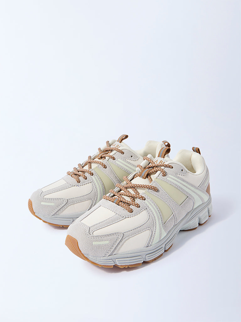 LUNA BLU Ivory Suede Detailed Lace-Up Sneakers