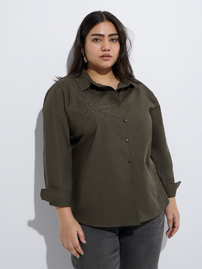 Gia Olive Embellished Cotton Shirt