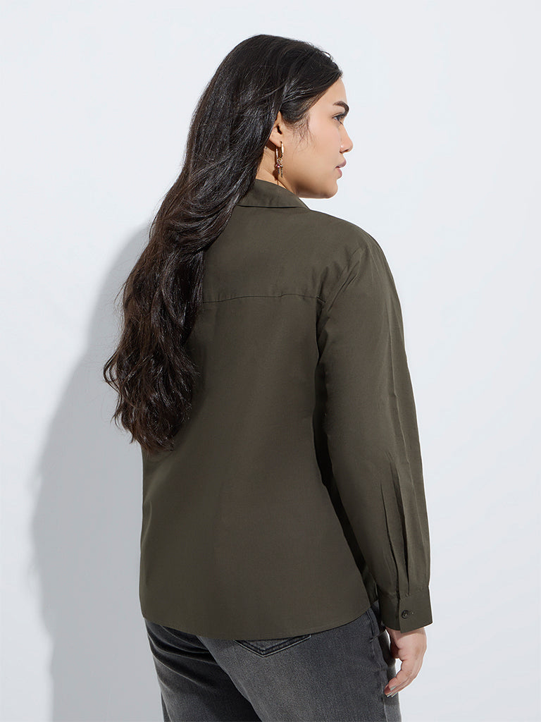 Gia Olive Embellished Cotton Shirt