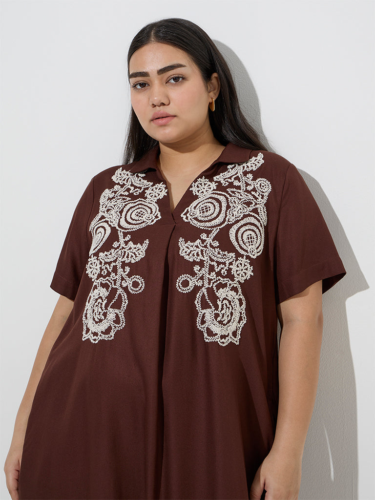 Gia Brown Embroidered A-Line Dress