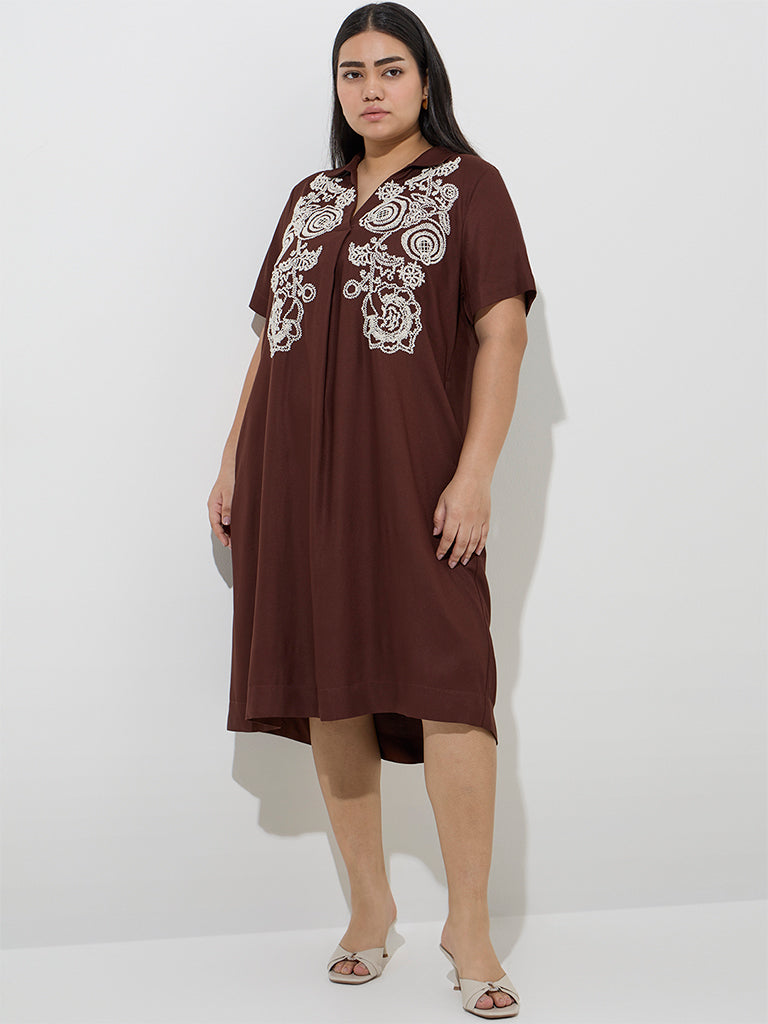Gia Brown Embroidered A-Line Dress