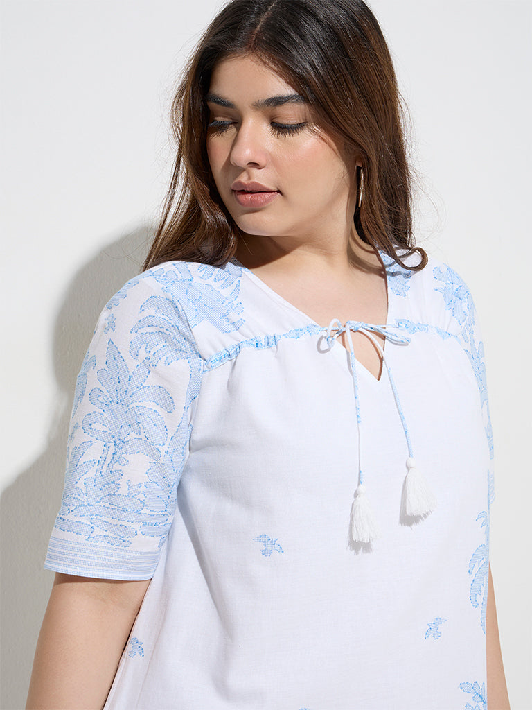 Gia White Tropical-Inspired Cotton-Blend A-Line Dress