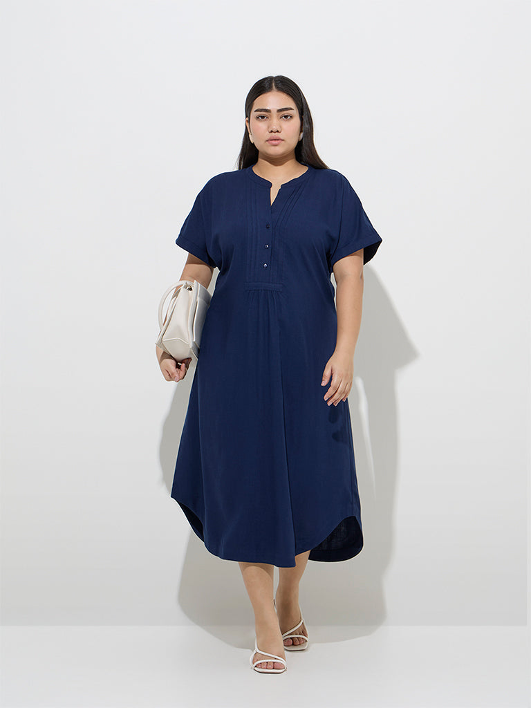Gia Navy Solid A-Line Dress