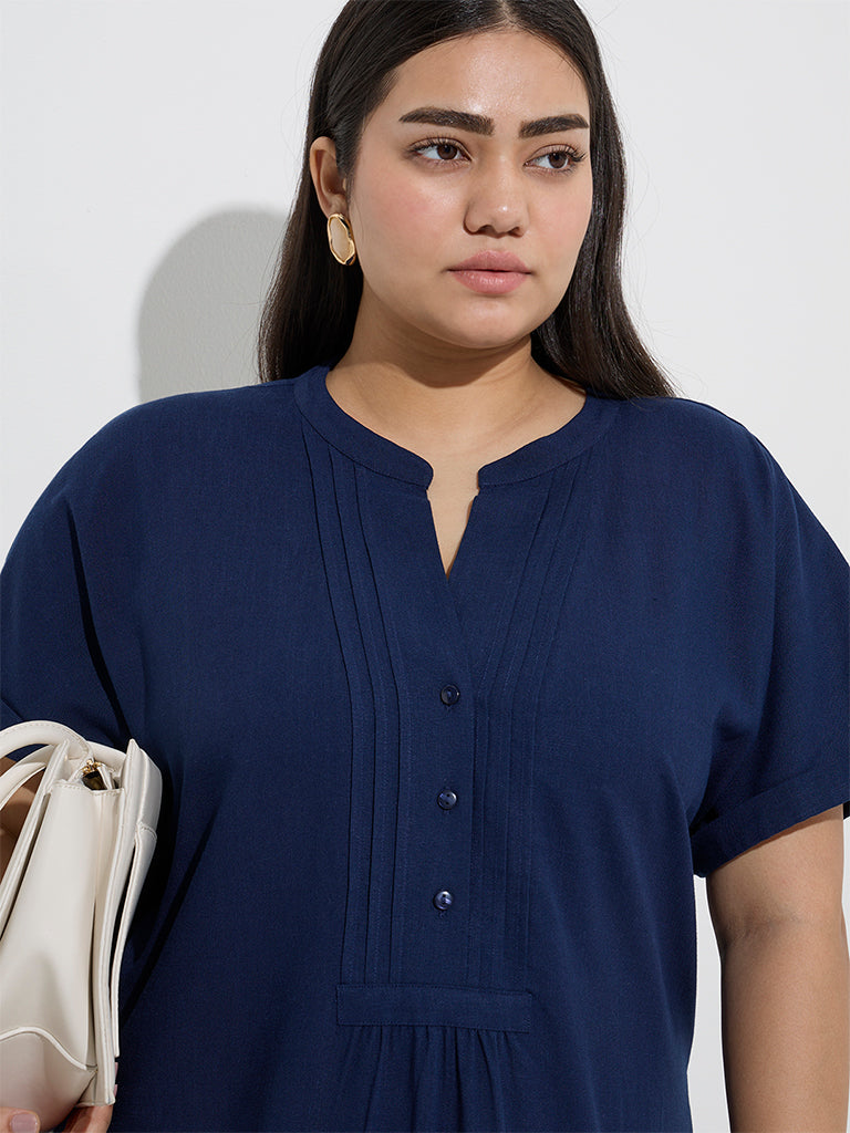 Gia Navy Solid A-Line Dress