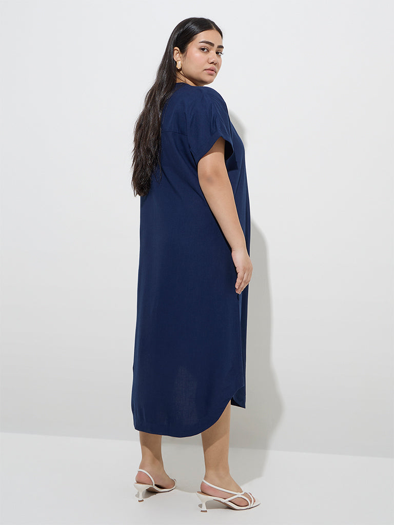 Gia Navy Solid A-Line Dress