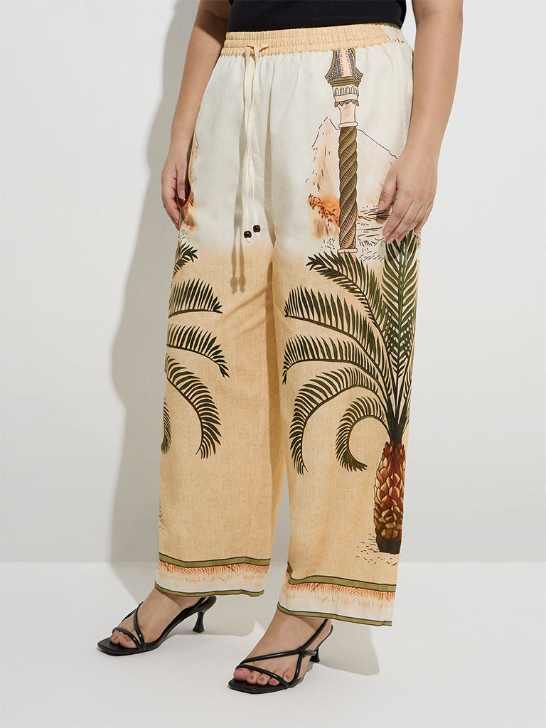 Gia Multicolour Nature-Inspired High-Rise Cotton-Blend Pants