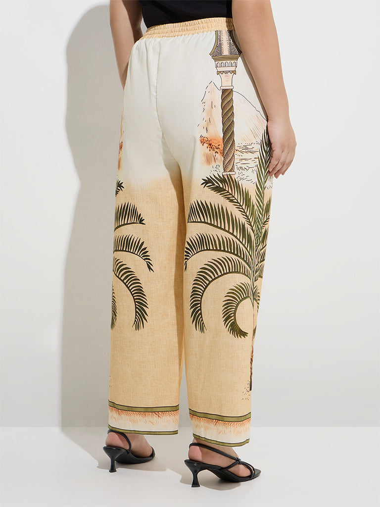 Westside Gia Women's Multicolour Nature-Inspired High-Rise Cotton-Blend Pants for Casual Wear Back View