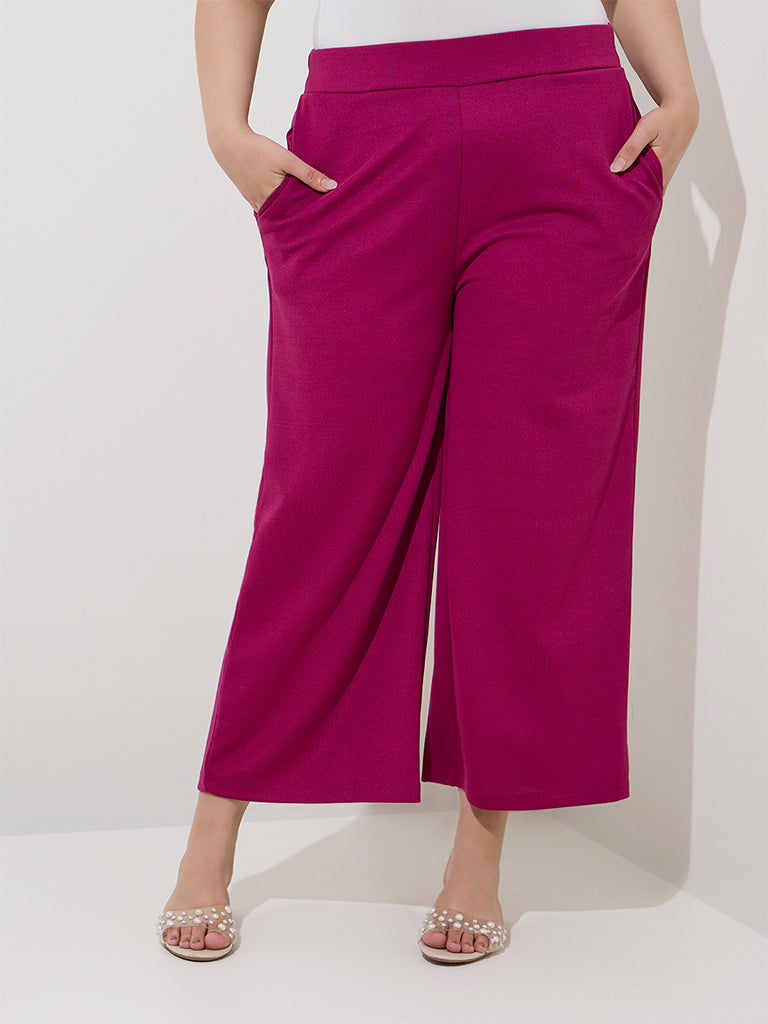 Gia Fuchsia Solid High-Rise Trousers