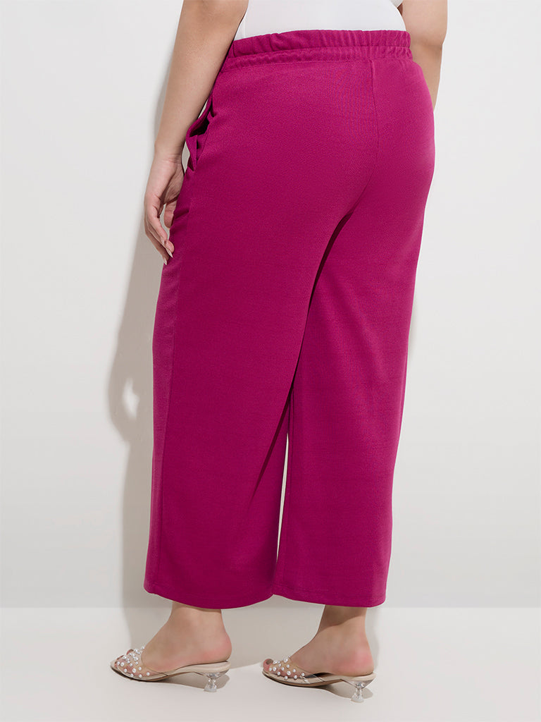 Westside Gia Women's Fuchsia Solid High-Rise Trousers for Casual Wear Back View