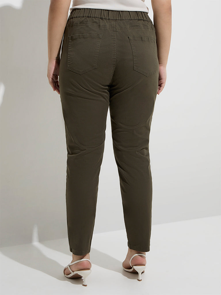 Westside Gia Women's Olive High-Rise Cotton-Blend Jeggings for Casual Wear Back View