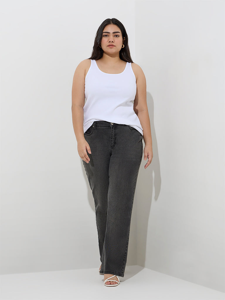 Gia White Ribbed Cotton-Blend Tank Top