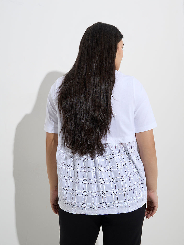 Westside Gia Women's White Schiffli-Detailed Cotton Top for Casual Wear Back View