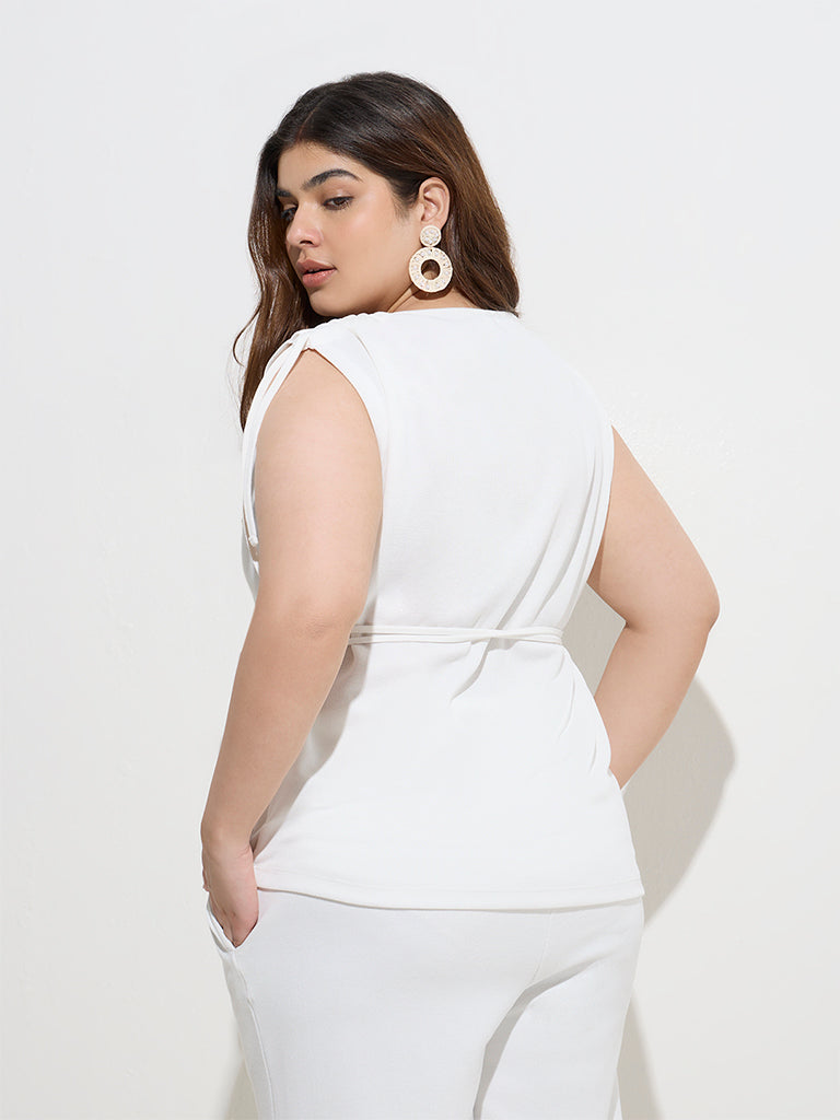 Westside Gia Women's White Solid Top for Casual Wear Back View