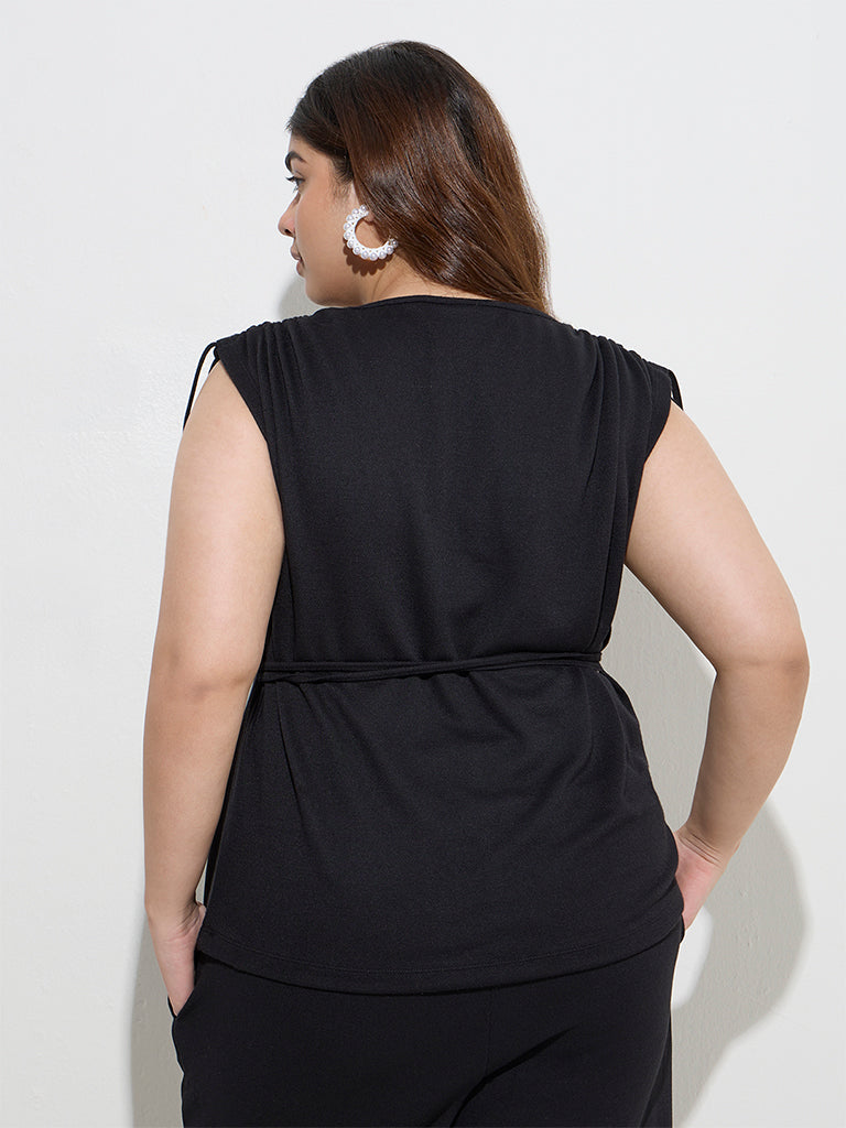 Westside Gia Women's Black Solid Top for Casual Wear Back View