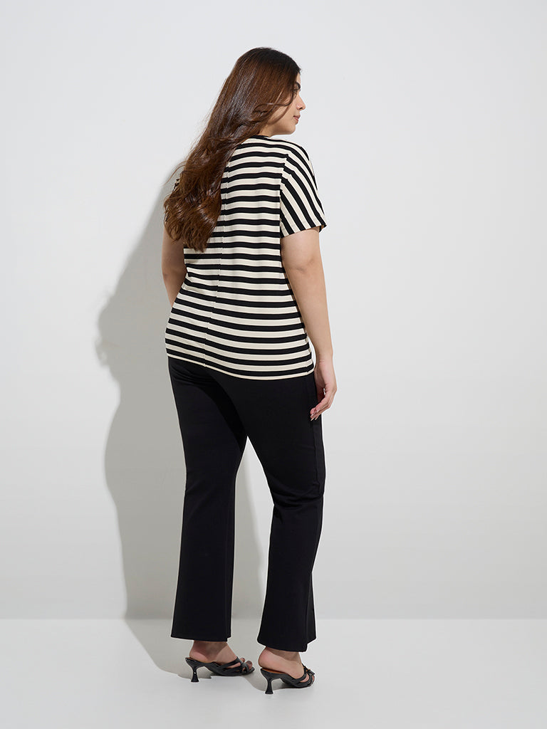 Gia Black Stripe Printed T-Shirt