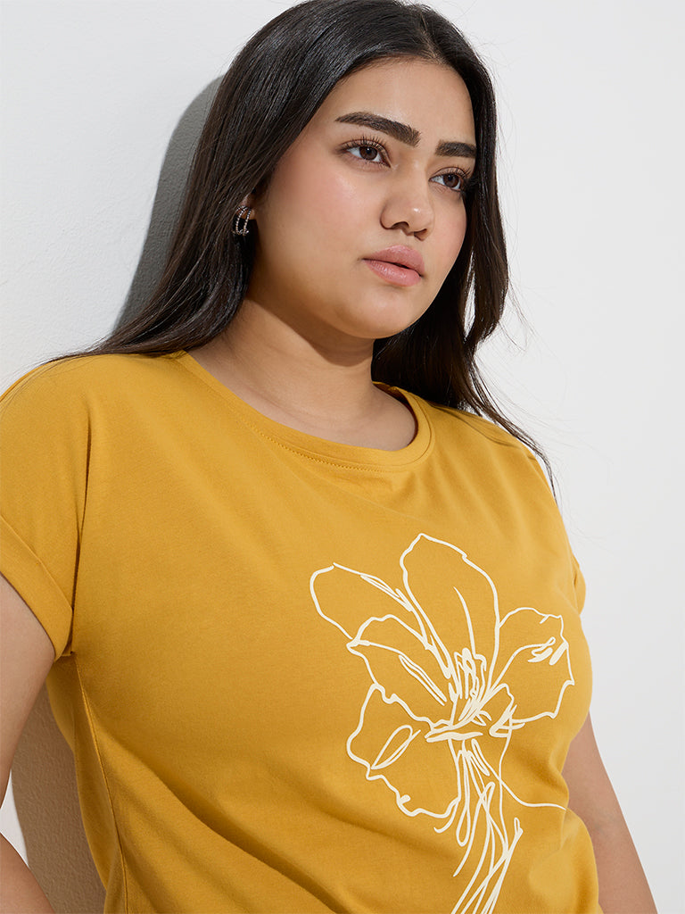 Gia Mustard Floral Printed Cotton T-Shirt