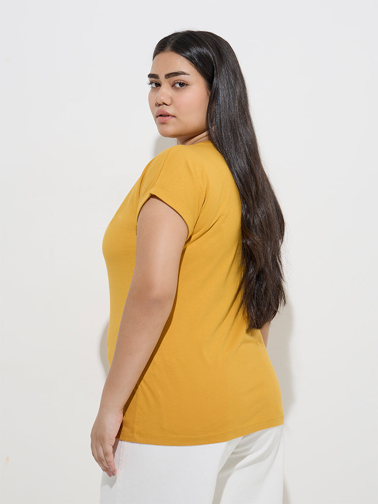Gia Mustard Floral Printed Cotton T-Shirt