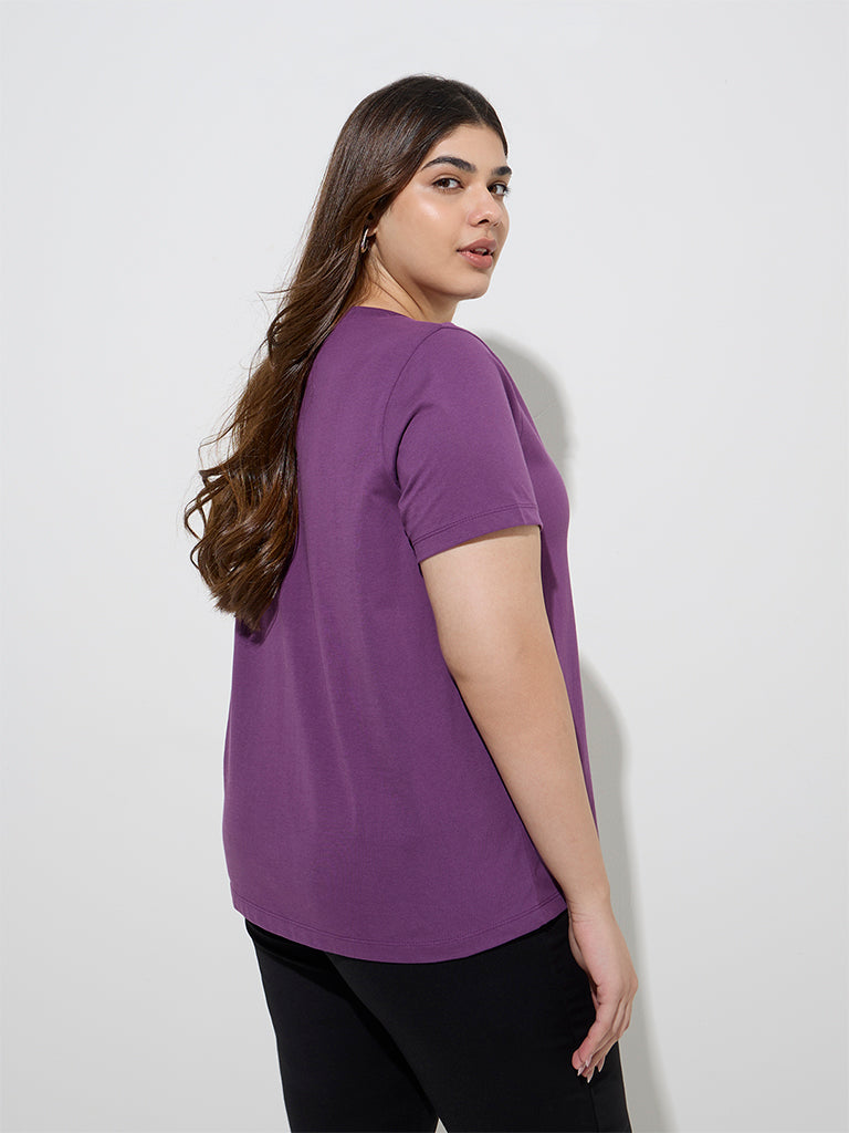 Gia Purple Floral Design Cotton T-Shirt