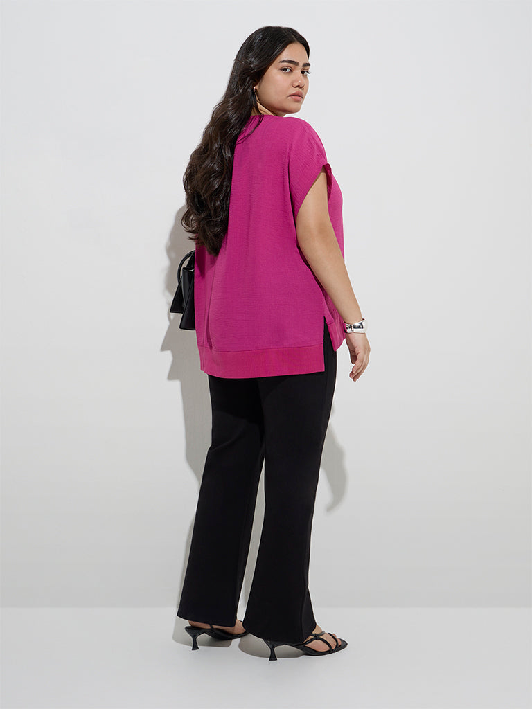 Westside Gia Women's Fuchsia Solid Cotton High-Low Top for Casual Wear Back View