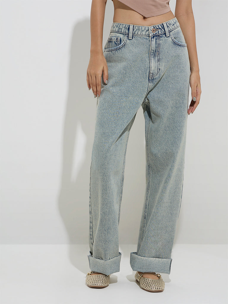 Nuon Light Blue Washed Relaxed - Fit Mid - Rise Jeans