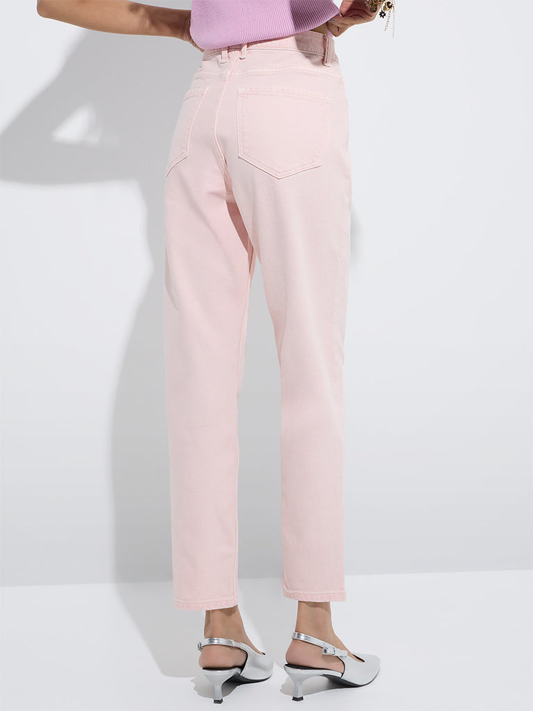 westisde Nuon Women's Light Pink Slim-Fit High-Rise Jeans for Casual Wear Back View