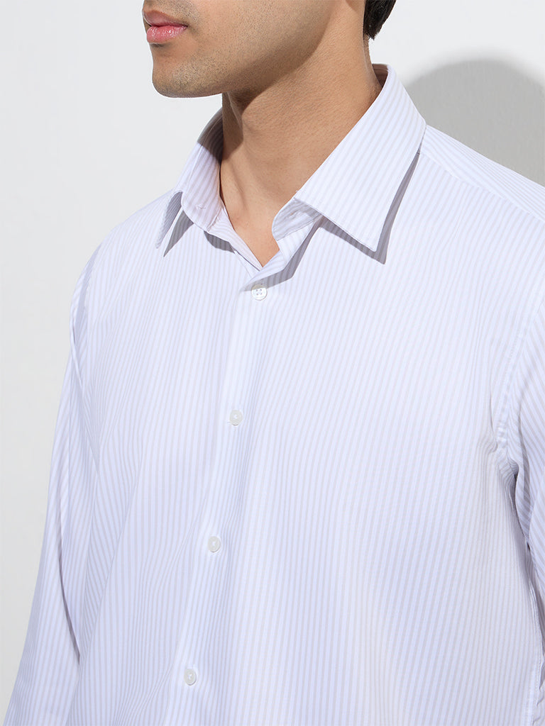 Westside WES Formals Men's Beige Stripe Patterned Slim-Fit Cotton Shirt for Work Wear Zoom View