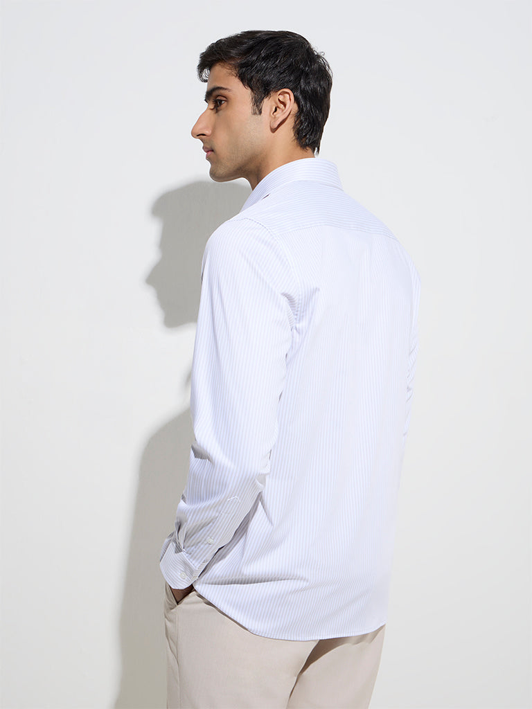 Westside WES Formals Men's Beige Stripe Patterned Slim-Fit Cotton Shirt for Work Wear Back View